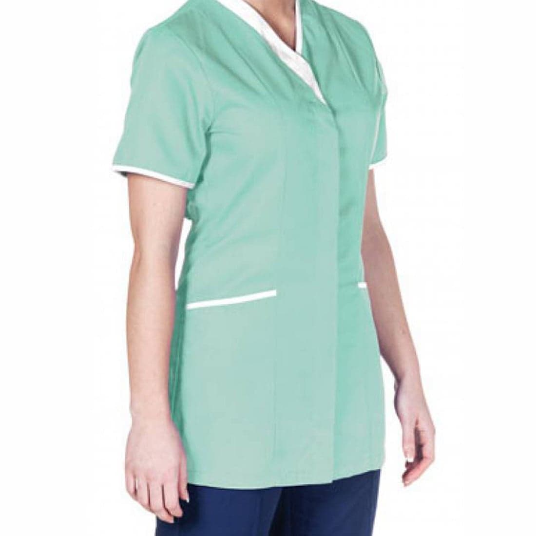 A nurse in a green medical tunic