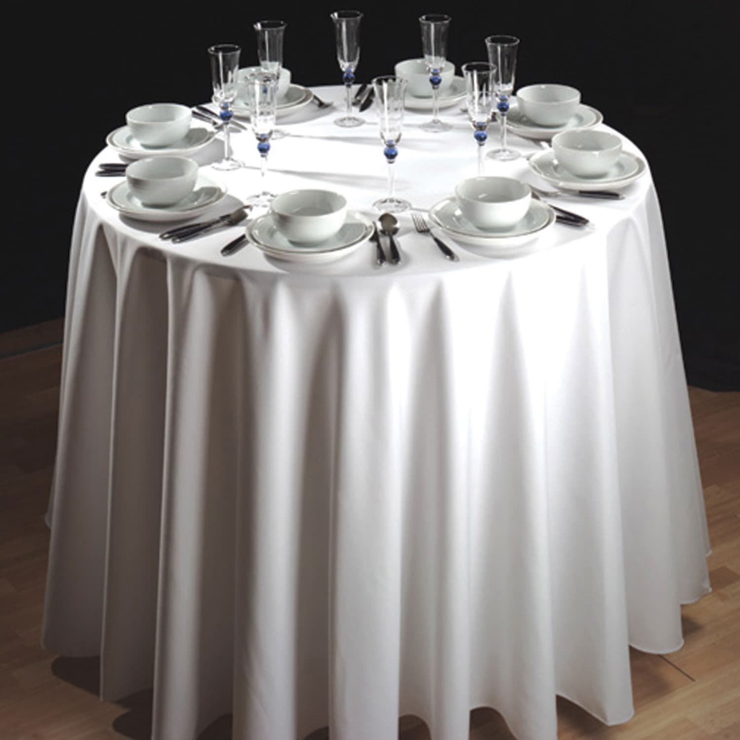 Plain white round polyester tablecloth
